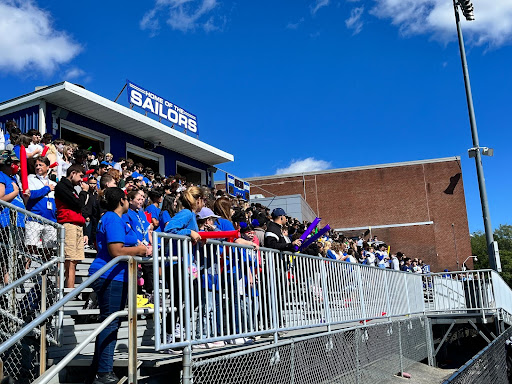 Student filled bleachers at the Pep Rally.